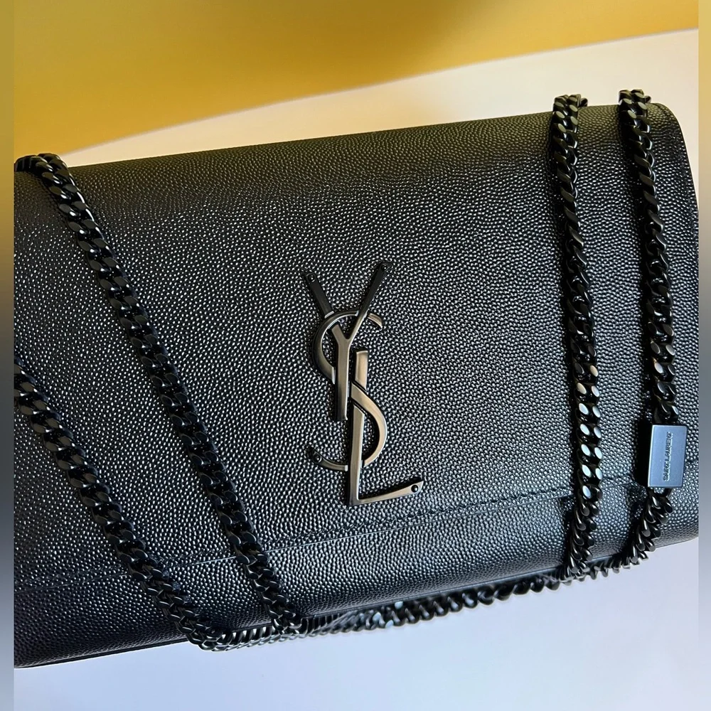 YSL Kate Medium Chain Bag Black-on-Black | Saint Laurent Crossbody | Tags - Picture 10 of 16